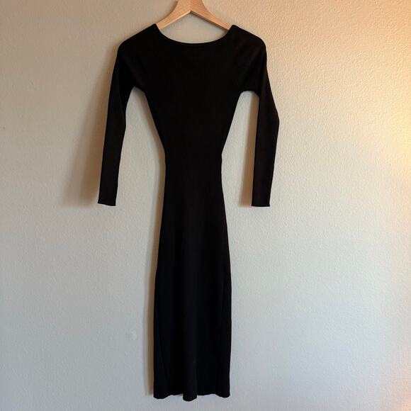 Windsor Bodycon Ribbed Midi Dress w/ Cut Out and Gold Embellishment, Small - Picture 3 of 4